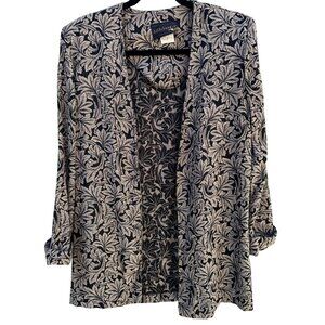 Just In Thyme Vintage Womens Leaf Pattern Brocade Cuff Sleeve Open Front Blazer